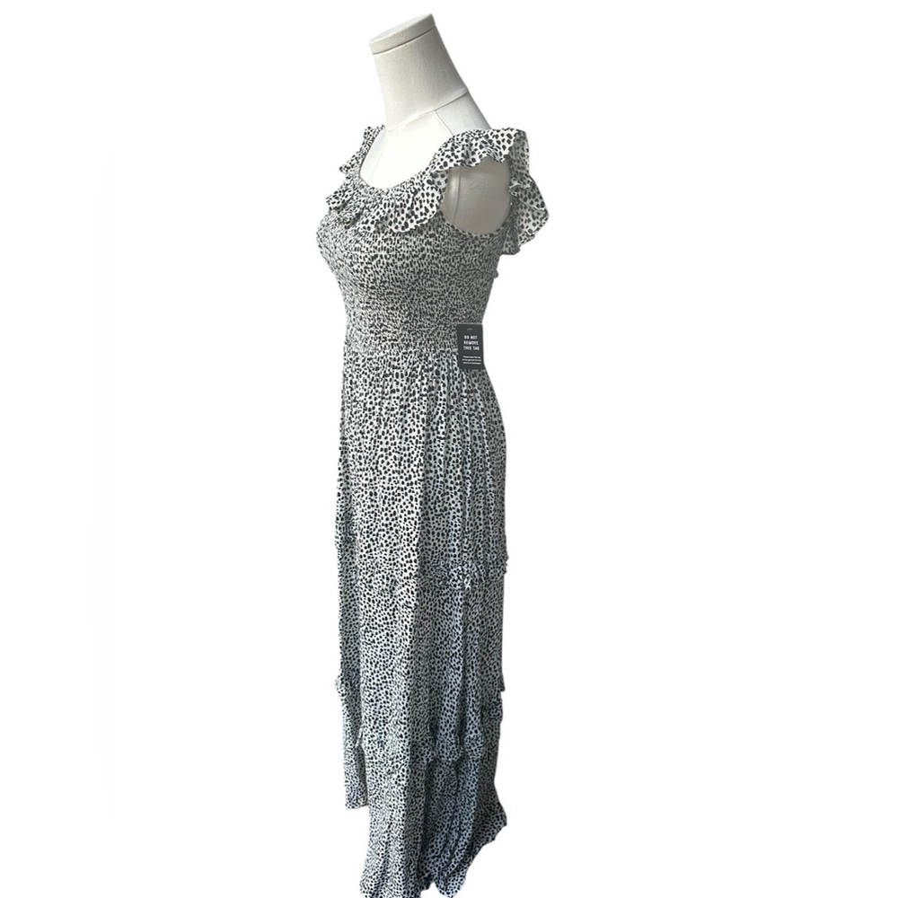 Express Black and White Ruffle Maxi Dress
